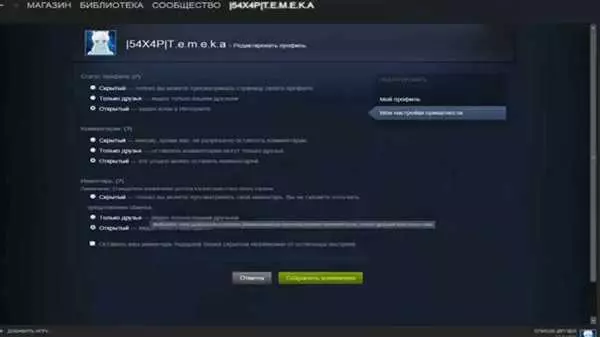 Настройки инвентаря Стим