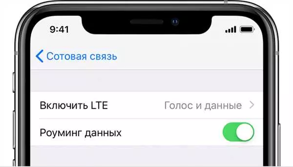 Роуминг данных на айфоне